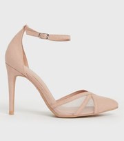 New Look Pale Pink Suedette Mesh 2 Part Stiletto Heel Sandals